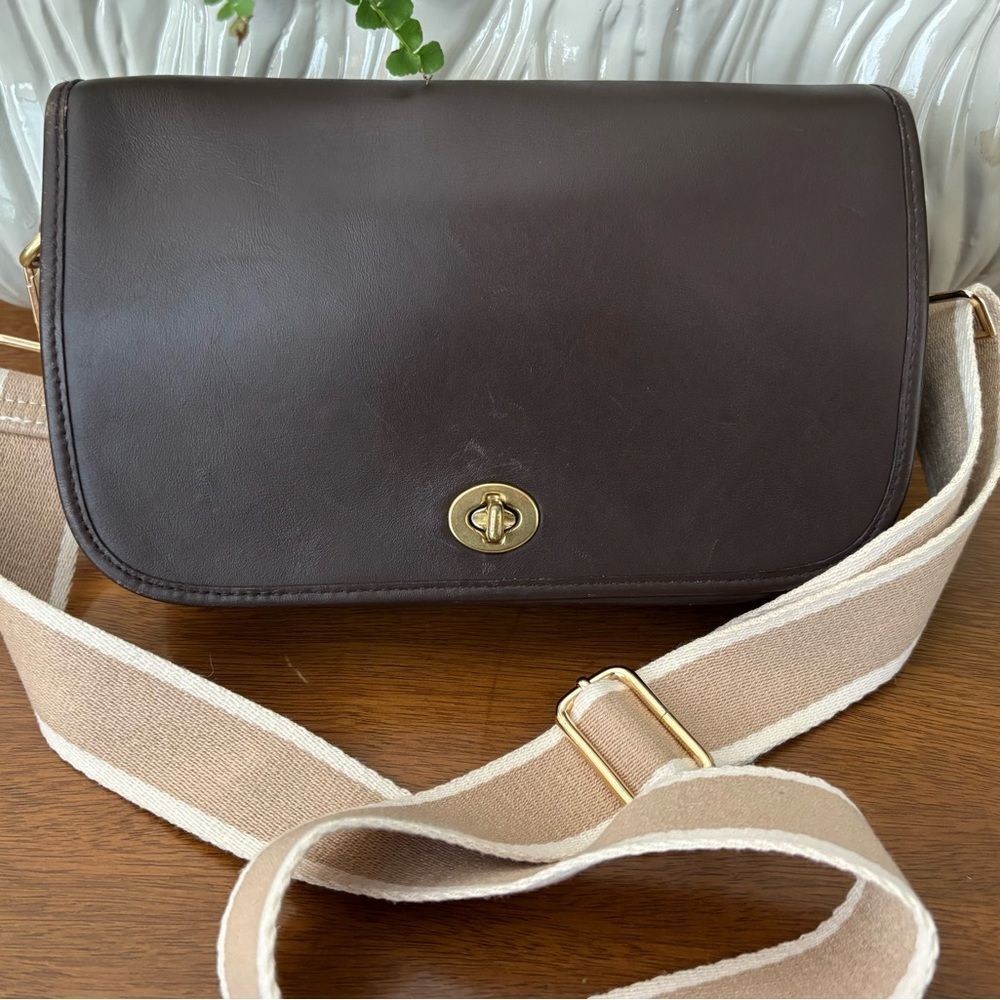 Tannery West Brown leather Coach style Crossbody Bag with Flap Closure